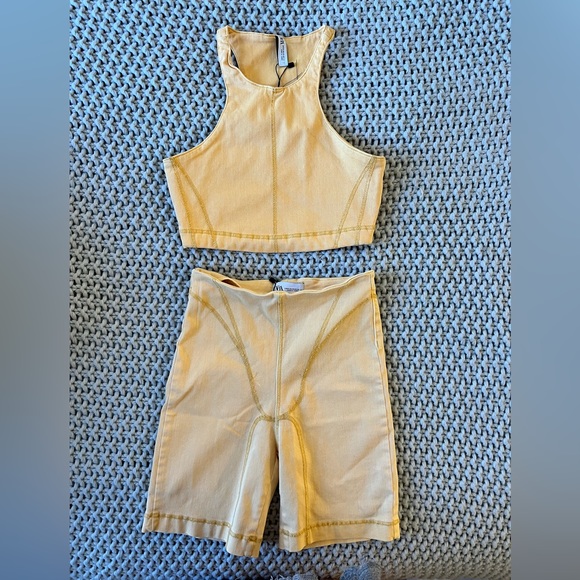 NWT Zara Set of Stretch Denim Racer Back Crop Top and Bike Shorts - Picture 4 of 13